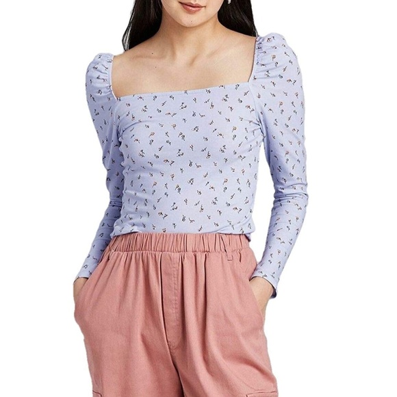 Wild Fable Lavender Puff Sleeve Square Neck Top - Picture 3 of 7